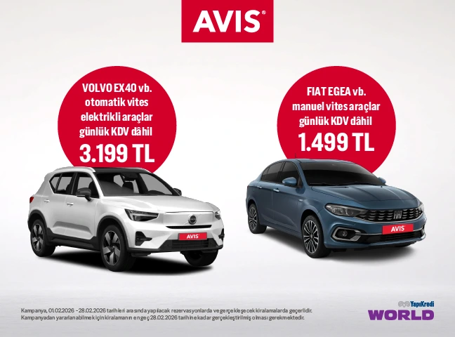 Yapı Kredi Kredi Kartı Sahiplerine Sabit Fiyatla Araç Kiralama Avantajı Avis'ten!