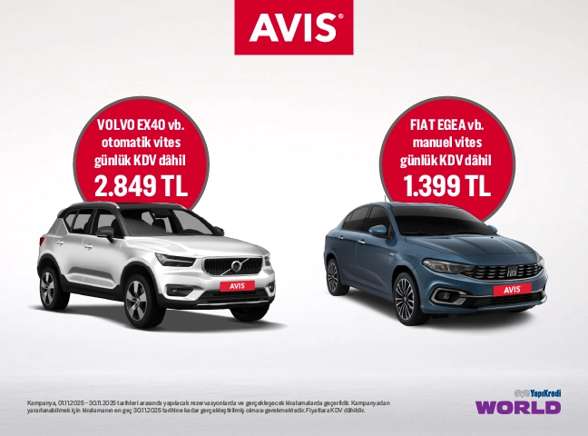 Yapı Kredi Kredi Kartı Sahiplerine Sabit Fiyatla Araç Kiralama Avantajı Avis'ten!