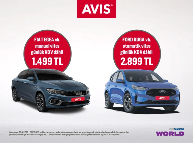 Yapı Kredi Kredi Kartı Sahiplerine Sabit Fiyatla Araç Kiralama Avantajı Avis'ten!
